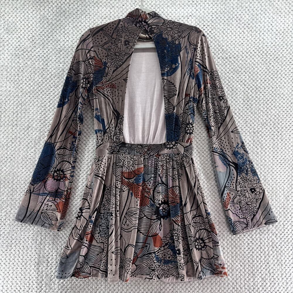 Free People Christine Dress Women S Mauve Velvet Floral Burn Out Fit &Flare Mock - Picture 7 of 15